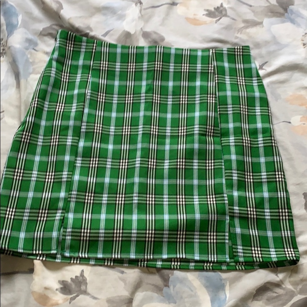 Green SHEIN Plaid Skirt with 2 Slits